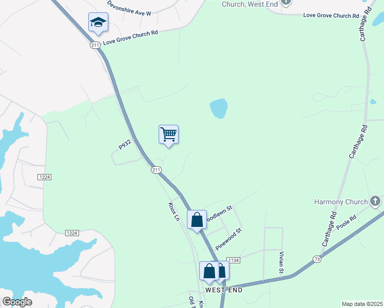 map of restaurants, bars, coffee shops, grocery stores, and more near 202 Monroe Trail in Moore County