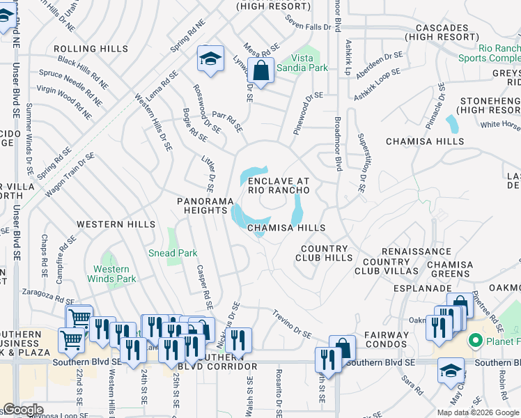 map of restaurants, bars, coffee shops, grocery stores, and more near in Rio Rancho