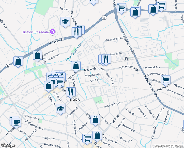 map of restaurants, bars, coffee shops, grocery stores, and more near in Charlotte