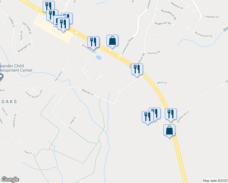map of restaurants, bars, coffee shops, grocery stores, and more near 31 Dry Springs Court in Cameron