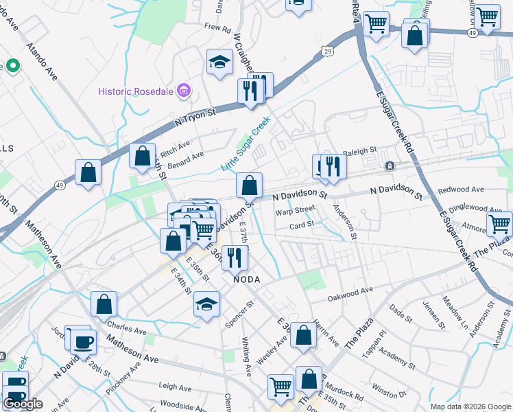 map of restaurants, bars, coffee shops, grocery stores, and more near in Charlotte