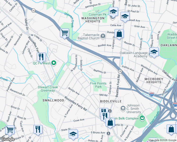 map of restaurants, bars, coffee shops, grocery stores, and more near in Charlotte