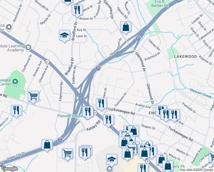 map of restaurants, bars, coffee shops, grocery stores, and more near 919 Crestmere Street in Charlotte