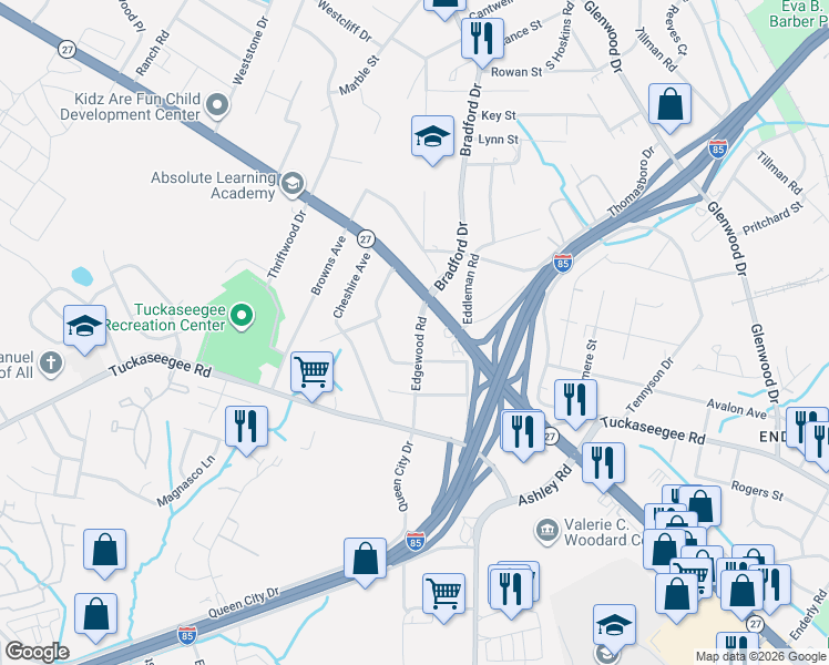 map of restaurants, bars, coffee shops, grocery stores, and more near in Charlotte