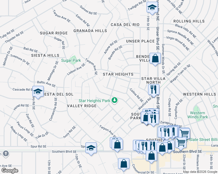 map of restaurants, bars, coffee shops, grocery stores, and more near 700 Alpha Road Southeast in Rio Rancho