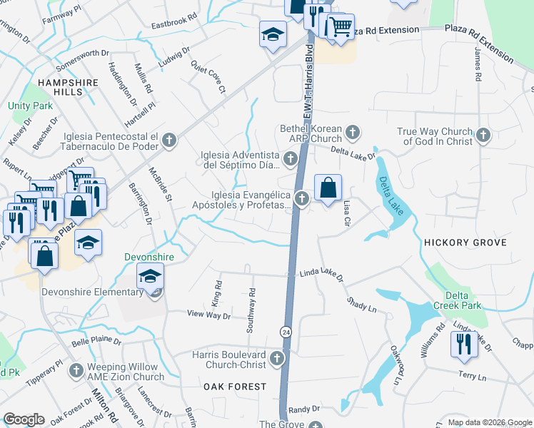 map of restaurants, bars, coffee shops, grocery stores, and more near in Charlotte