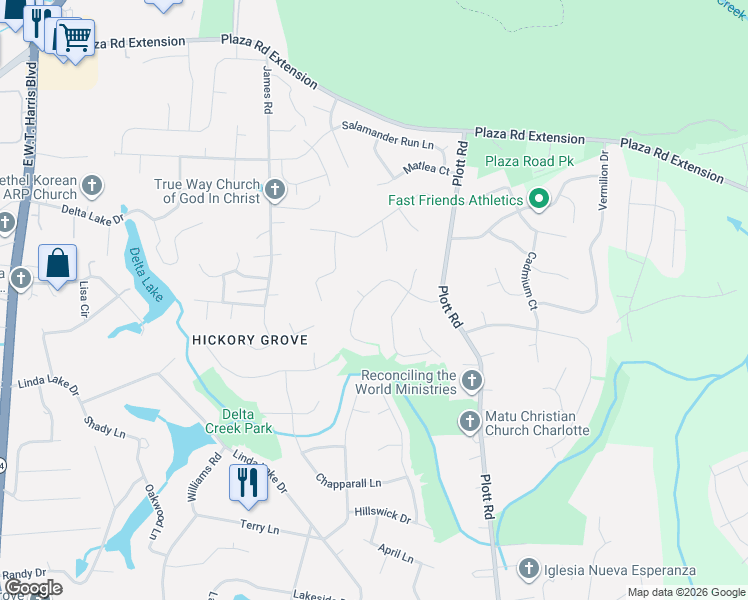 map of restaurants, bars, coffee shops, grocery stores, and more near in Charlotte