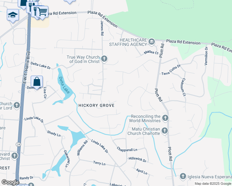 map of restaurants, bars, coffee shops, grocery stores, and more near 8130 Chrisbry Lane in Charlotte