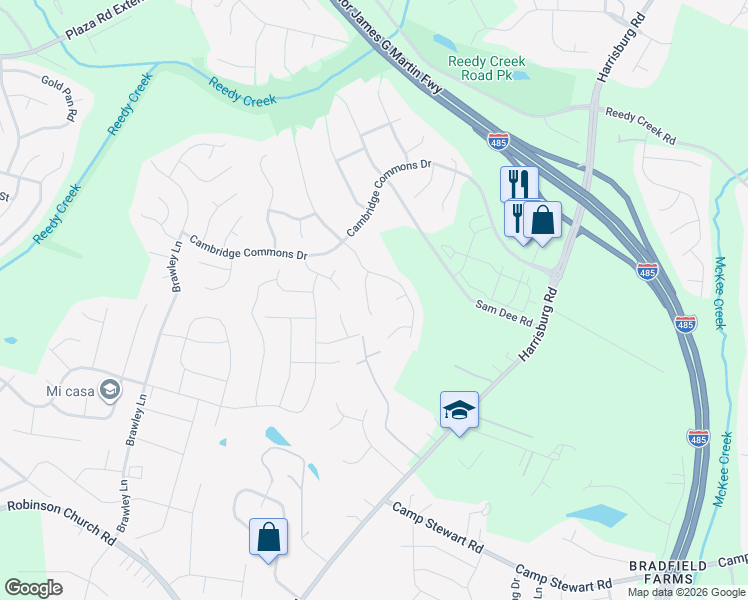 map of restaurants, bars, coffee shops, grocery stores, and more near 8608 Warwick Crest Lane in Charlotte