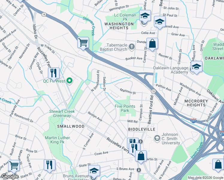 map of restaurants, bars, coffee shops, grocery stores, and more near in Charlotte