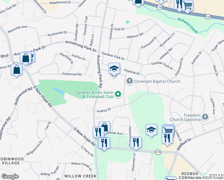 map of restaurants, bars, coffee shops, grocery stores, and more near in Gastonia