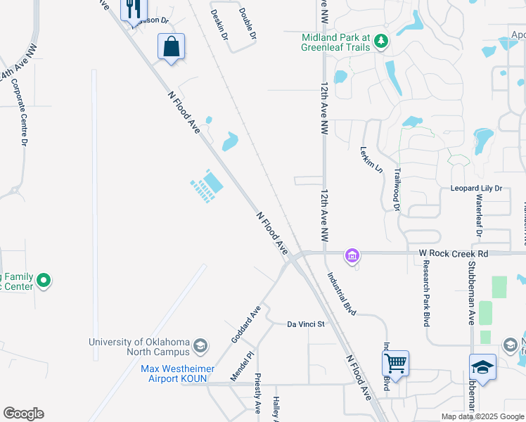 map of restaurants, bars, coffee shops, grocery stores, and more near 2630 12th Avenue Northwest in Norman