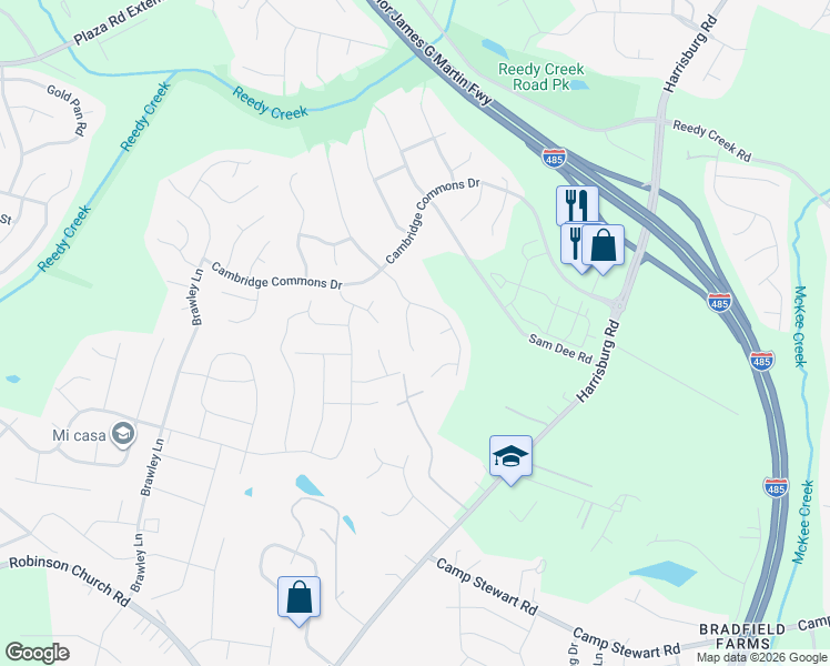 map of restaurants, bars, coffee shops, grocery stores, and more near 8608 Warwick Crest Lane in Charlotte