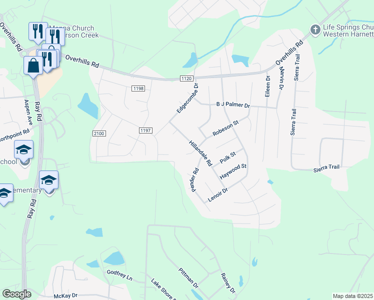 map of restaurants, bars, coffee shops, grocery stores, and more near 40 Robeson Court in Spring Lake