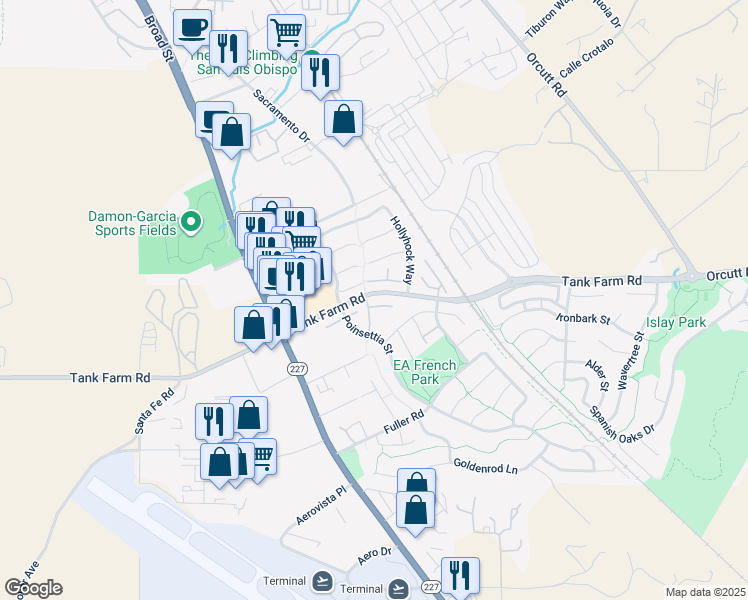 map of restaurants, bars, coffee shops, grocery stores, and more near 856 Alyssum Court in San Luis Obispo