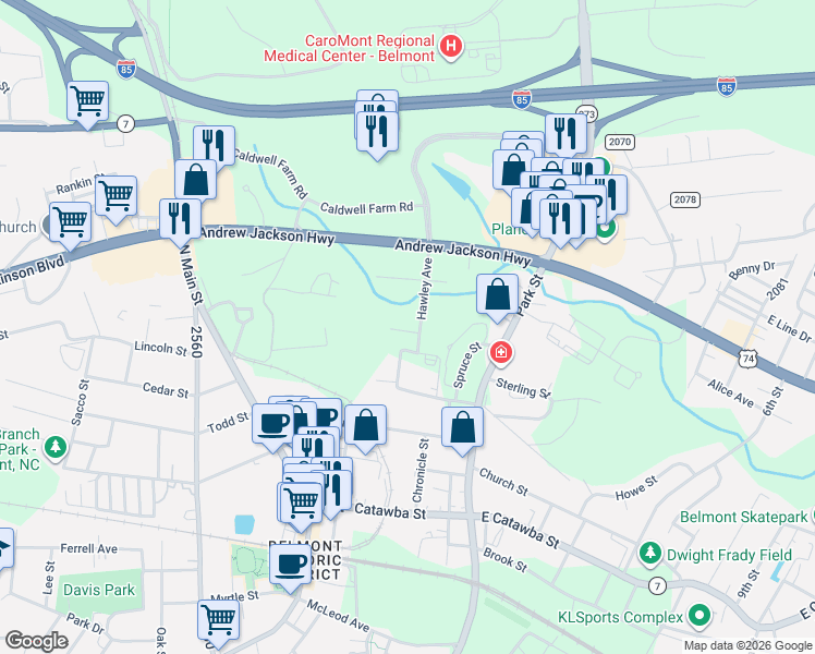 map of restaurants, bars, coffee shops, grocery stores, and more near 409 Hawley Avenue in Belmont