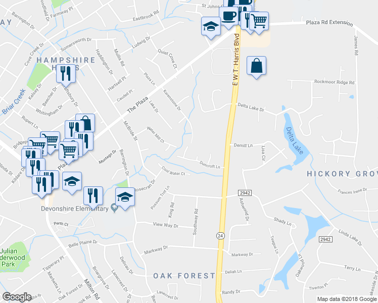 map of restaurants, bars, coffee shops, grocery stores, and more near in Charlotte