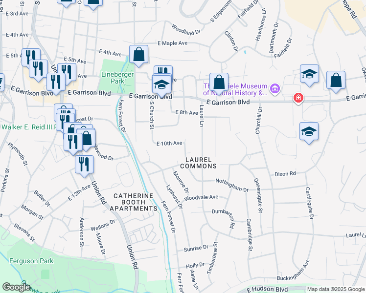 map of restaurants, bars, coffee shops, grocery stores, and more near 913 East 10th Avenue in Gastonia
