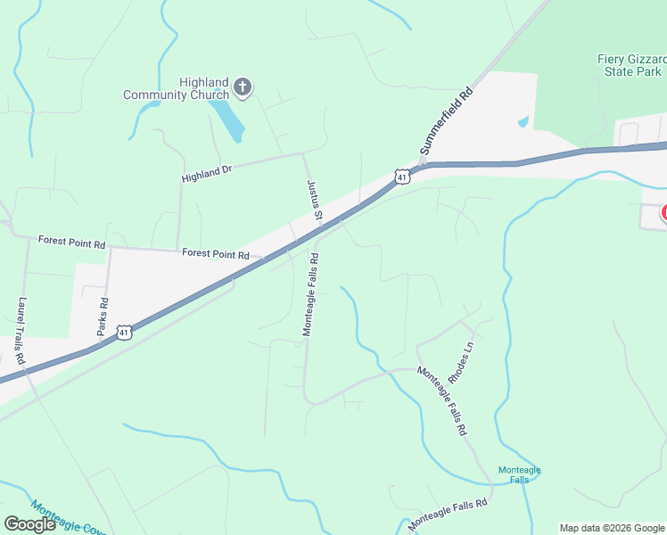 map of restaurants, bars, coffee shops, grocery stores, and more near 90 Sargent Road in Monteagle