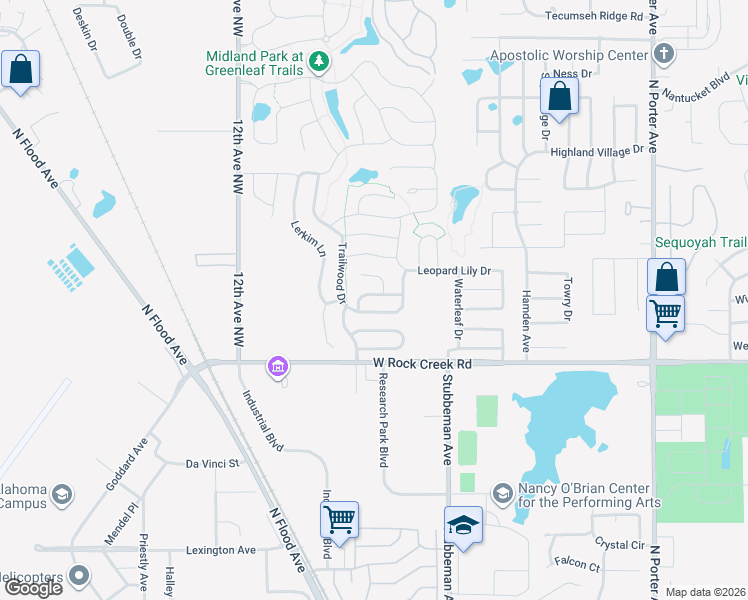 map of restaurants, bars, coffee shops, grocery stores, and more near 813 Tufts Lane in Norman