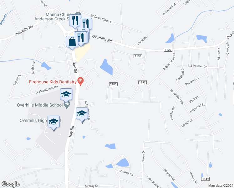 map of restaurants, bars, coffee shops, grocery stores, and more near 156 Londontown Drive in Spring Lake