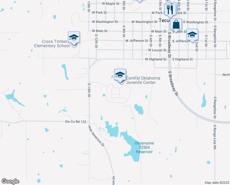 map of restaurants, bars, coffee shops, grocery stores, and more near 700 South 9th Street in Tecumseh