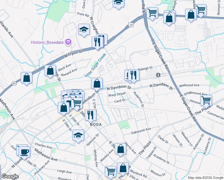 map of restaurants, bars, coffee shops, grocery stores, and more near in Charlotte