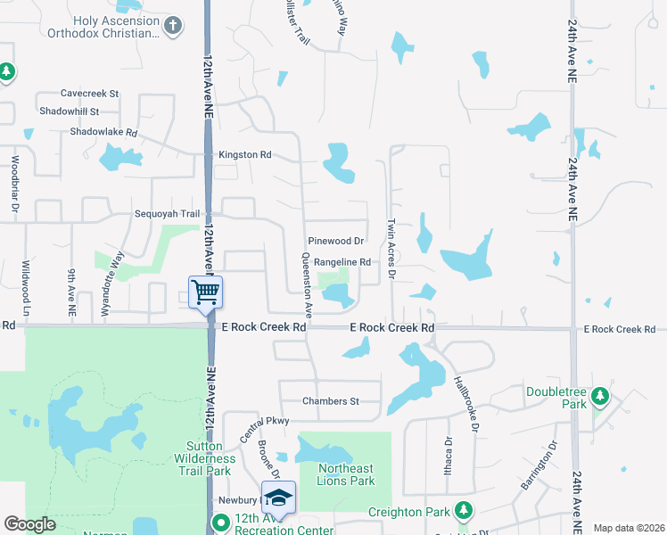 map of restaurants, bars, coffee shops, grocery stores, and more near 1529 Rangeline Road in Norman