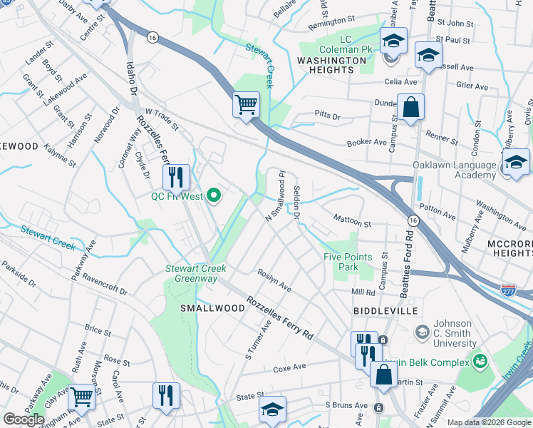 map of restaurants, bars, coffee shops, grocery stores, and more near in Charlotte