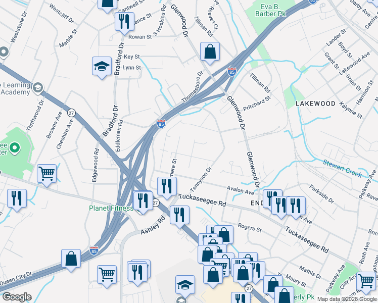 map of restaurants, bars, coffee shops, grocery stores, and more near 919 Crestmere Street in Charlotte