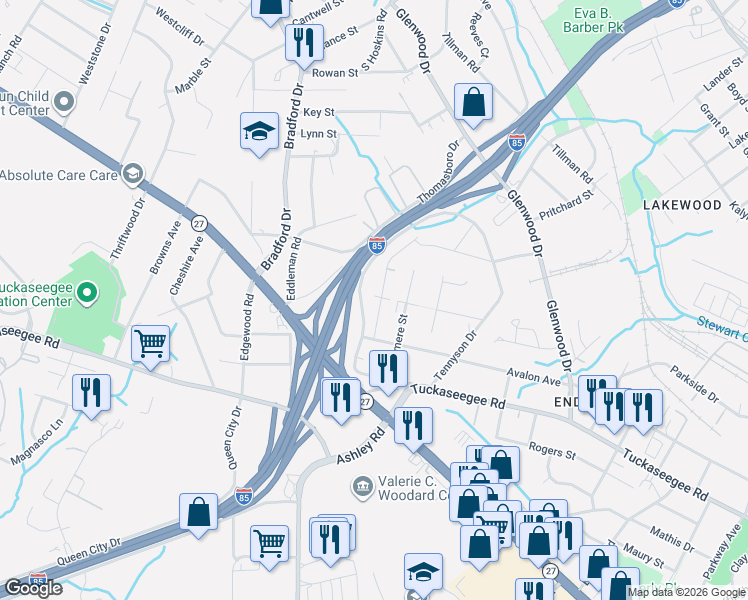map of restaurants, bars, coffee shops, grocery stores, and more near 927 Garringer Place in Charlotte