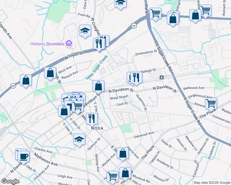 map of restaurants, bars, coffee shops, grocery stores, and more near in Charlotte