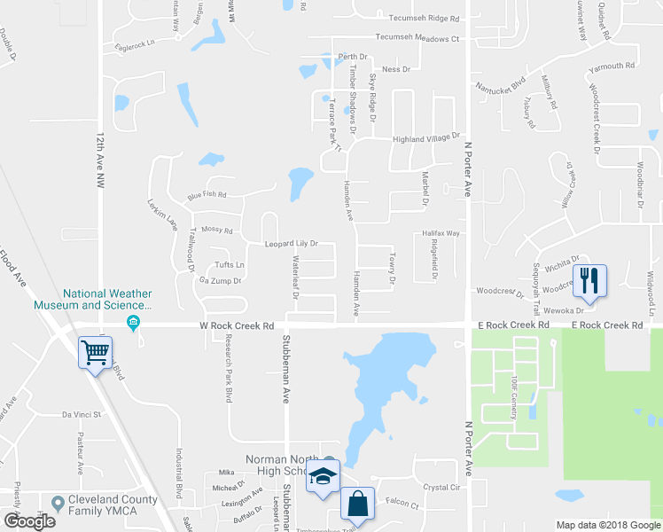 map of restaurants, bars, coffee shops, grocery stores, and more near 410 Calla Lily Lane in Norman