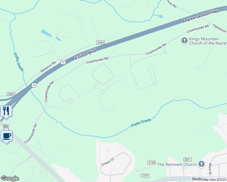 map of restaurants, bars, coffee shops, grocery stores, and more near 140 Riverside Court in Kings Mountain