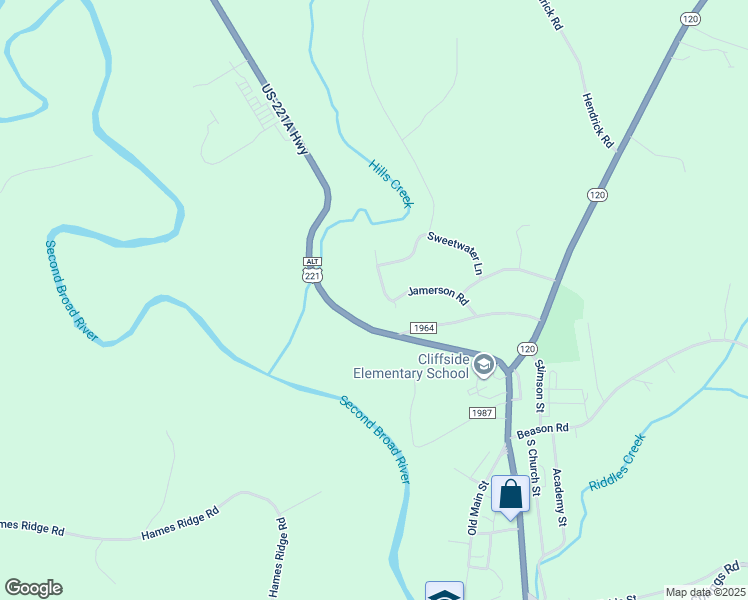 map of restaurants, bars, coffee shops, grocery stores, and more near Swing Boulevard in Cliffside
