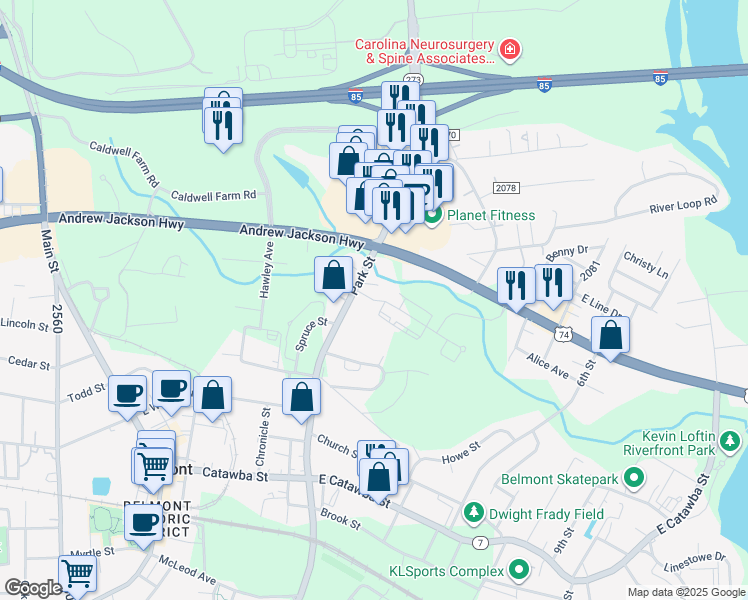 map of restaurants, bars, coffee shops, grocery stores, and more near 504 Mc Lean Street in Belmont