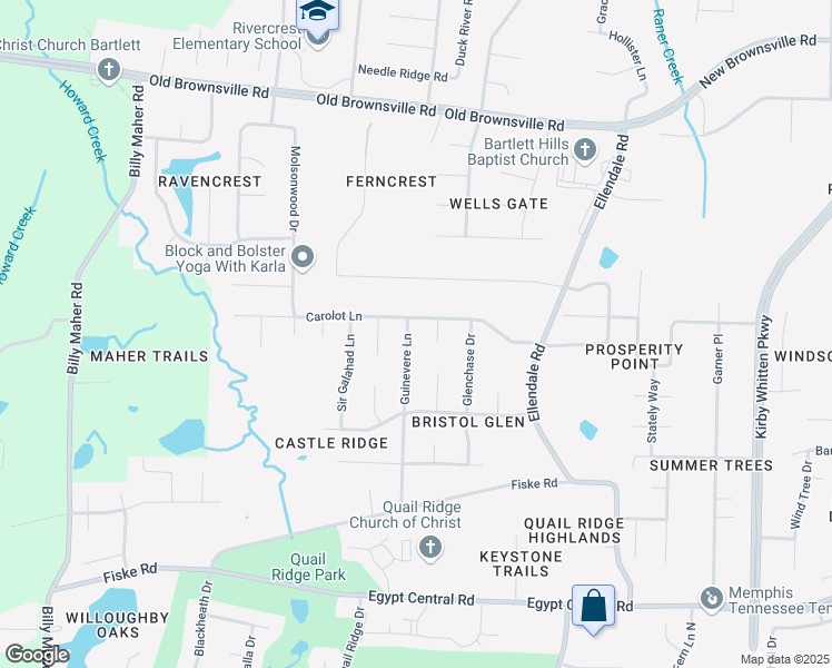 map of restaurants, bars, coffee shops, grocery stores, and more near 4550 Guinevere Lane in Memphis