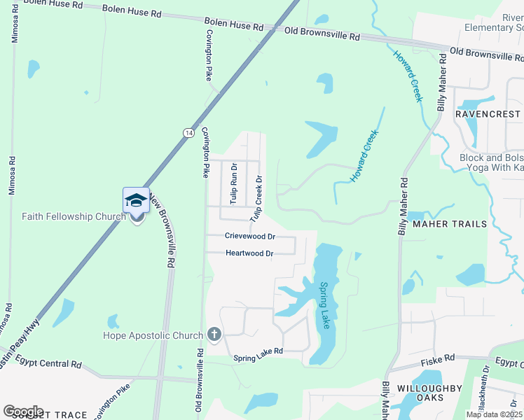 map of restaurants, bars, coffee shops, grocery stores, and more near 4544 Tulip Creek Drive in Memphis