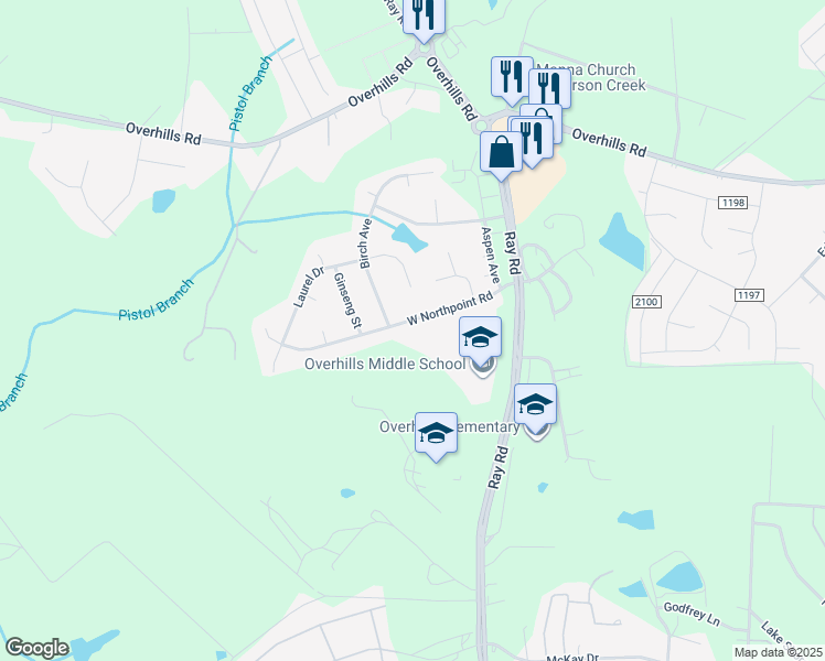 map of restaurants, bars, coffee shops, grocery stores, and more near 243 West Northpoint Road in Spring Lake