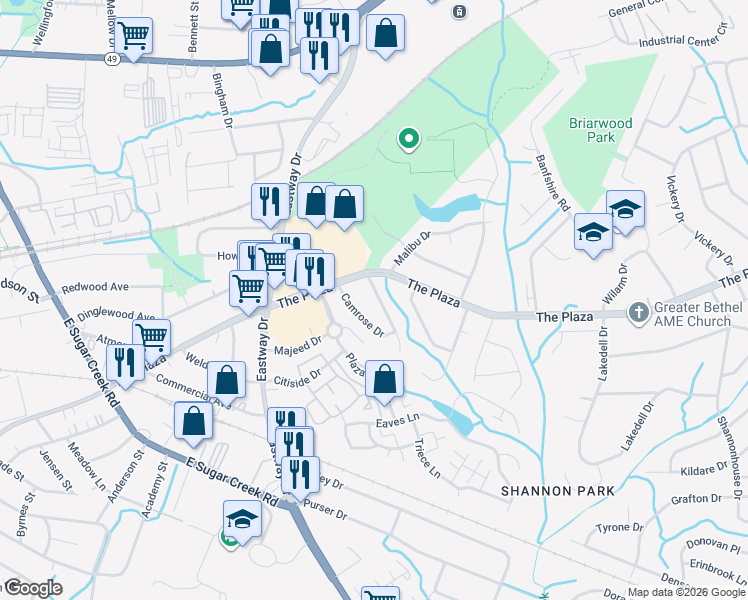 map of restaurants, bars, coffee shops, grocery stores, and more near in Charlotte
