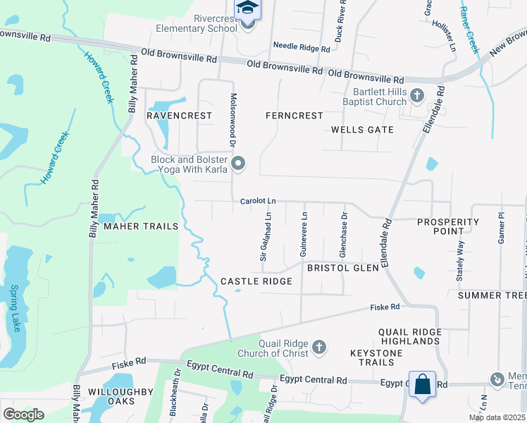 map of restaurants, bars, coffee shops, grocery stores, and more near 6301 Carolot Lane in Bartlett