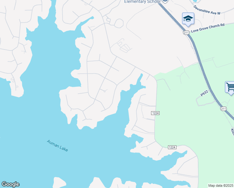map of restaurants, bars, coffee shops, grocery stores, and more near Vanore Road in Seven Lakes