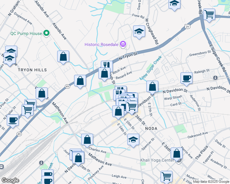 map of restaurants, bars, coffee shops, grocery stores, and more near in Charlotte