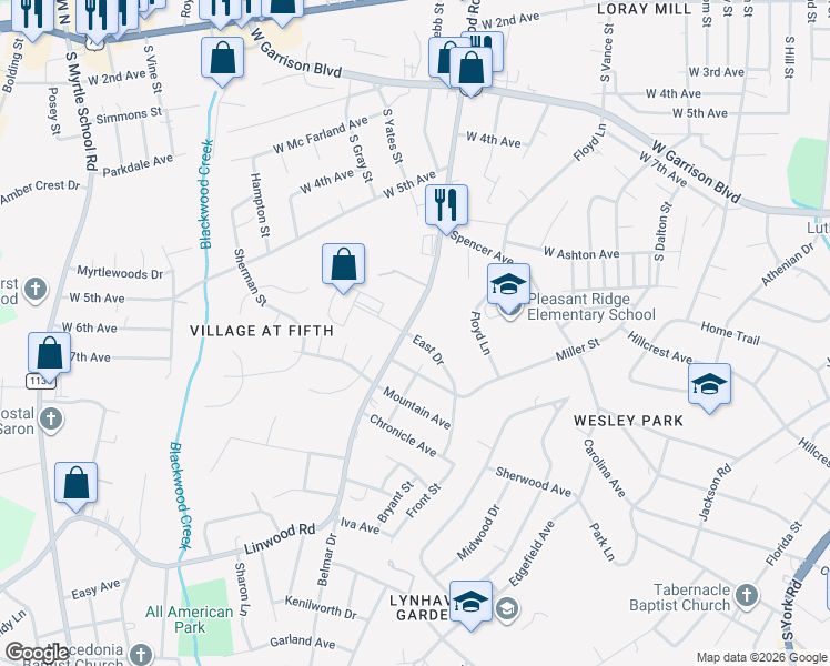 map of restaurants, bars, coffee shops, grocery stores, and more near 910 Linwood Road in Gastonia