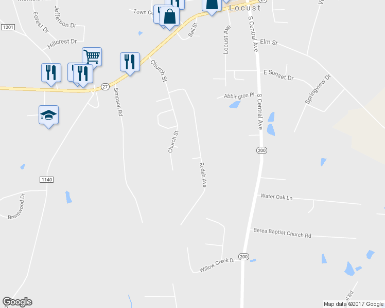 map of restaurants, bars, coffee shops, grocery stores, and more near 620 Redah Avenue in Locust