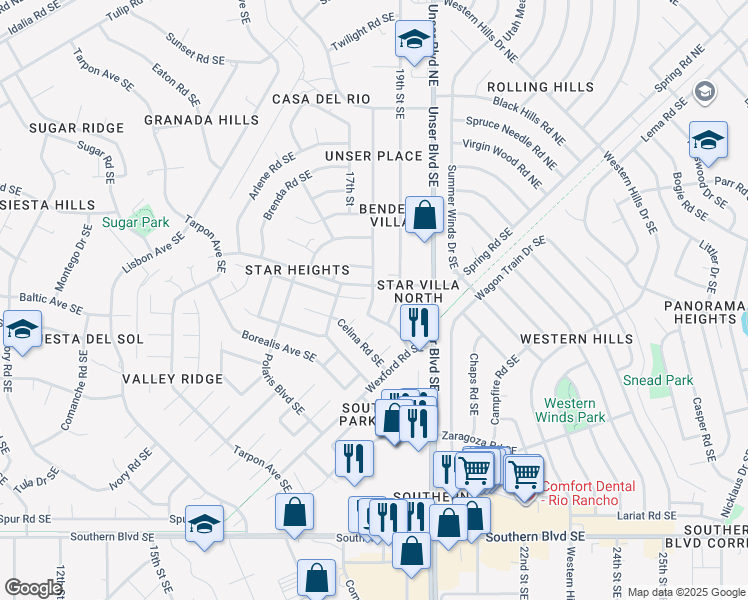 map of restaurants, bars, coffee shops, grocery stores, and more near 1928 18th Street Southeast in Rio Rancho