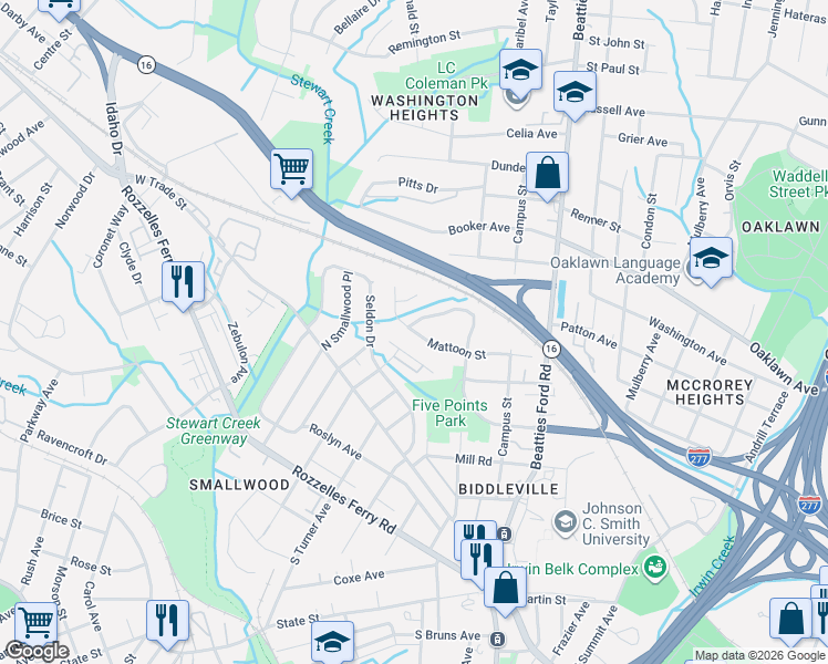 map of restaurants, bars, coffee shops, grocery stores, and more near in Charlotte