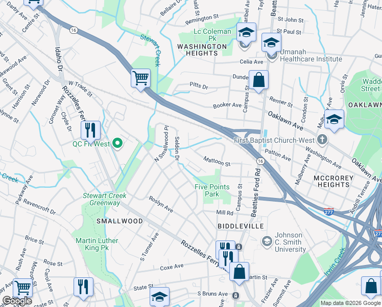 map of restaurants, bars, coffee shops, grocery stores, and more near in Charlotte