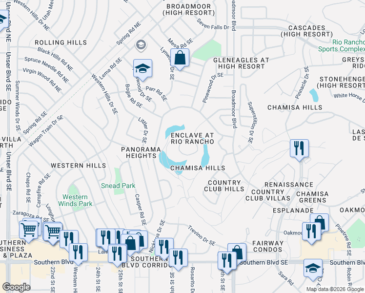 map of restaurants, bars, coffee shops, grocery stores, and more near 2869 West Island Loop in Rio Rancho