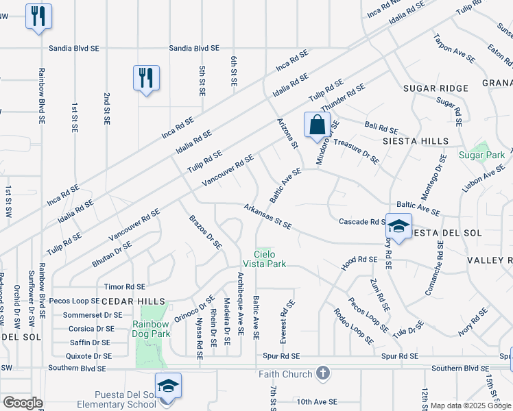 map of restaurants, bars, coffee shops, grocery stores, and more near 475 Bermuda Drive Southeast in Rio Rancho
